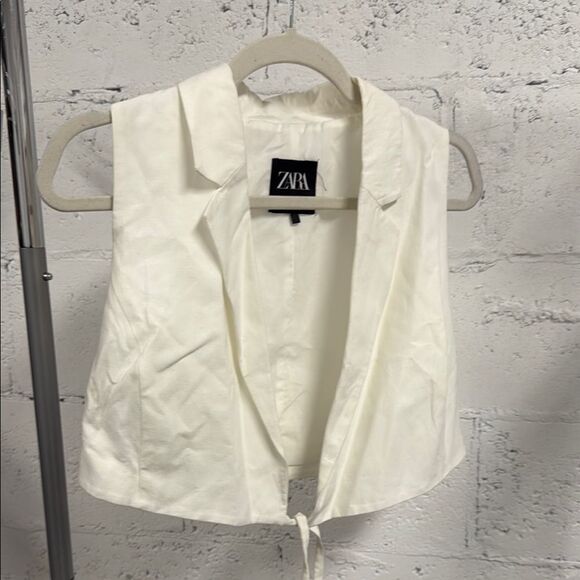 Zara Cream Cropped Vest EXCELLENT CONDITION - Tie Sleeveless Collared Crop Large - Picture 1 of 3